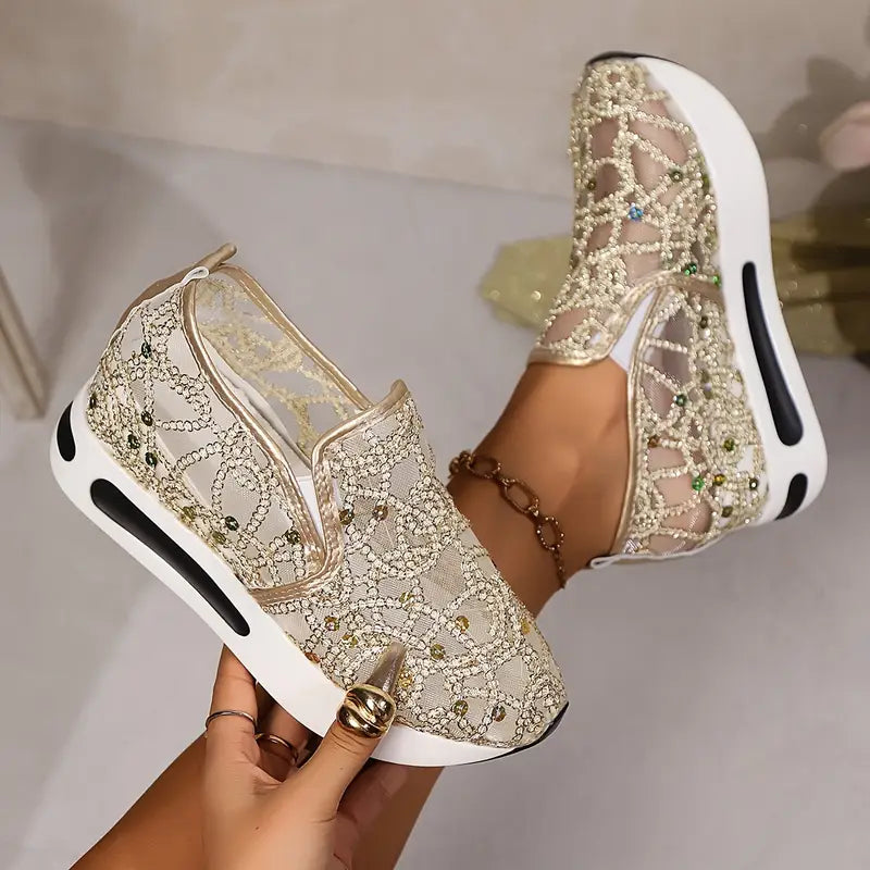 Sequin Platform Wedge Mesh Shoes