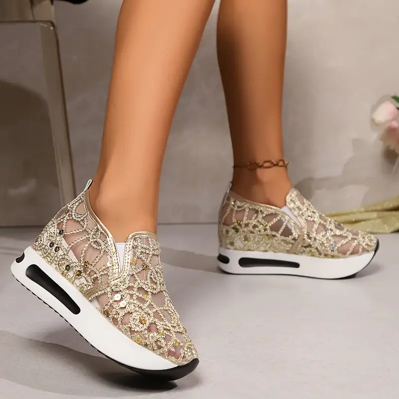 Sequin Platform Wedge Mesh Shoes