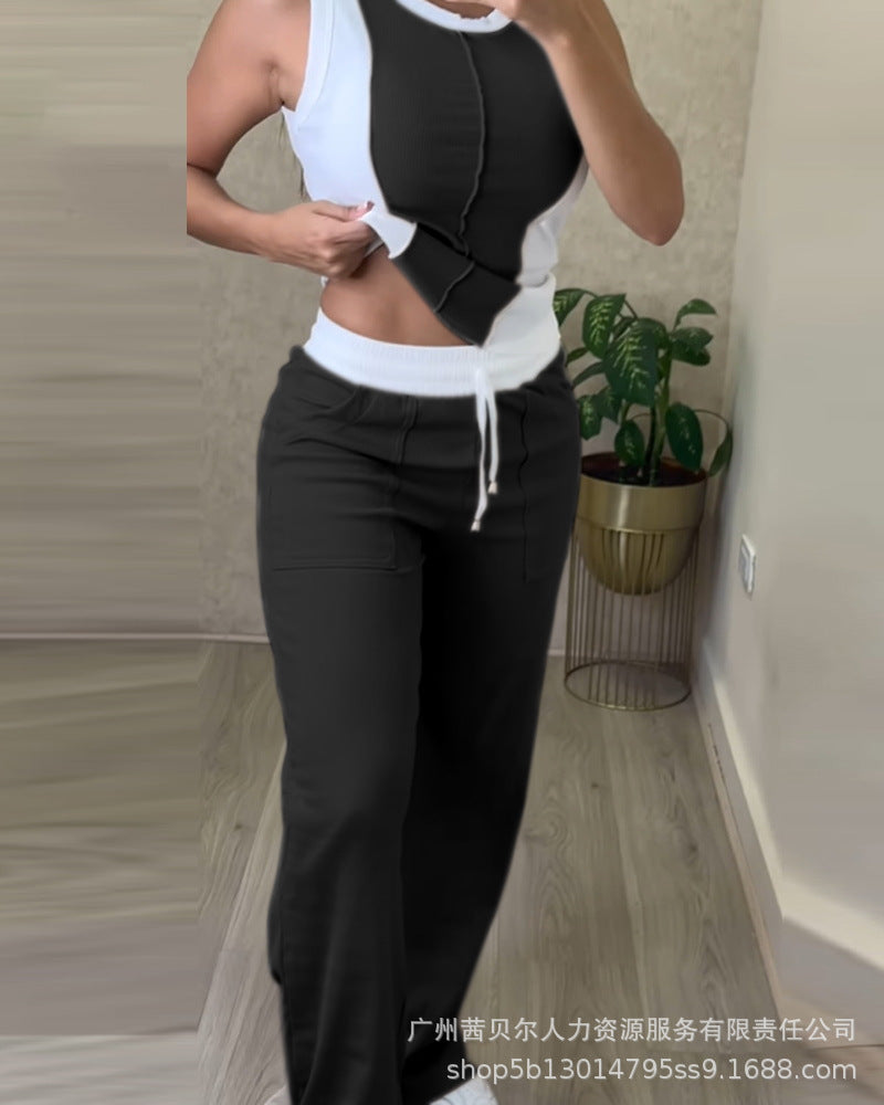 Tank Top And Straight Leg Pocket Design Pants Tracksuit