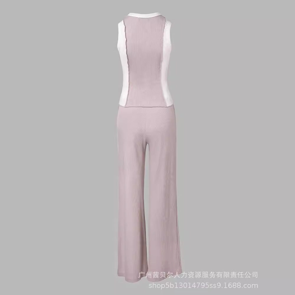 Tank Top And Straight Leg Pocket Design Pants Tracksuit