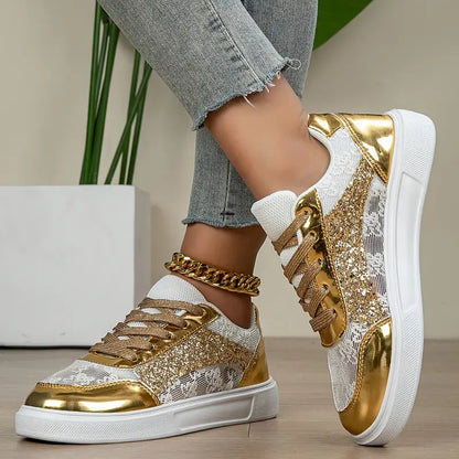 Golden-Tone Rhinestone Low-Top Sneakers