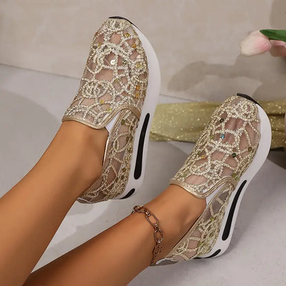 Sequin Platform Wedge Mesh Shoes