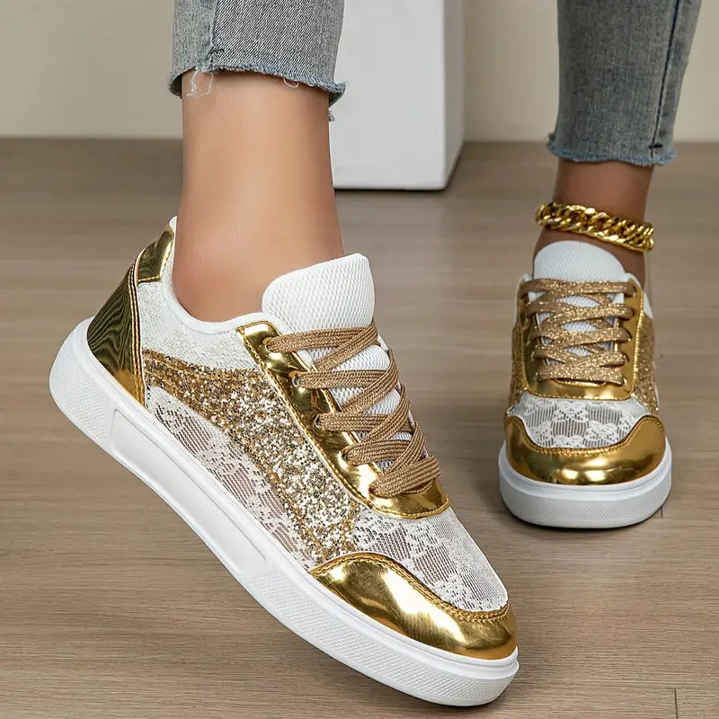 Golden-Tone Rhinestone Low-Top Sneakers