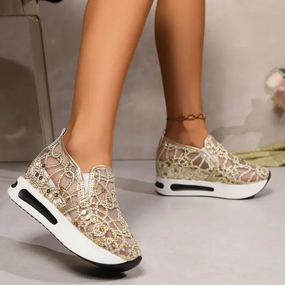 Sequin Platform Wedge Mesh Shoes