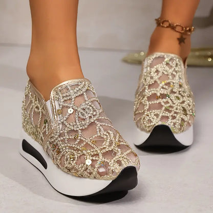 Sequin Platform Wedge Mesh Shoes