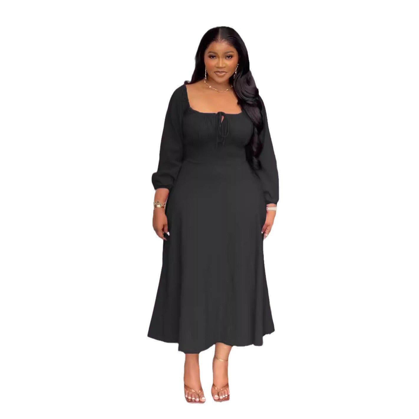 Off-the-shoulder Square Neck Hem Dress