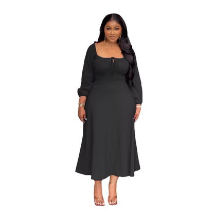 Off-the-shoulder Square Neck Hem Dress