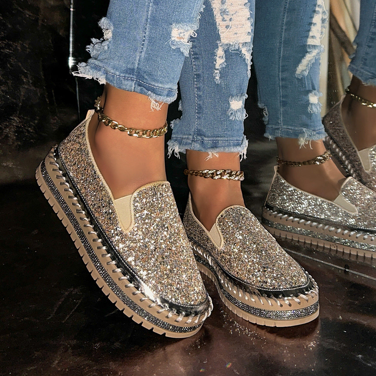 Elegant Sequin Sparkling Slip-On Flats