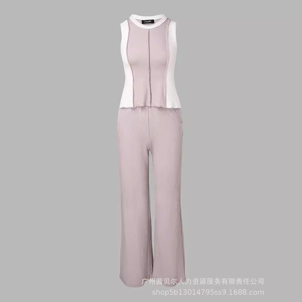 Tank Top And Straight Leg Pocket Design Pants Tracksuit