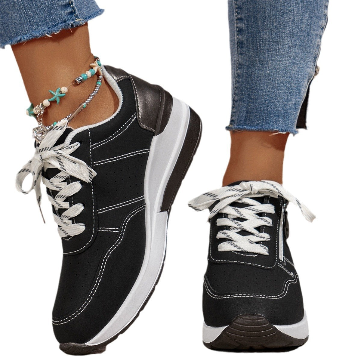 Women's Side-Zip Thick-Sole Sneakers