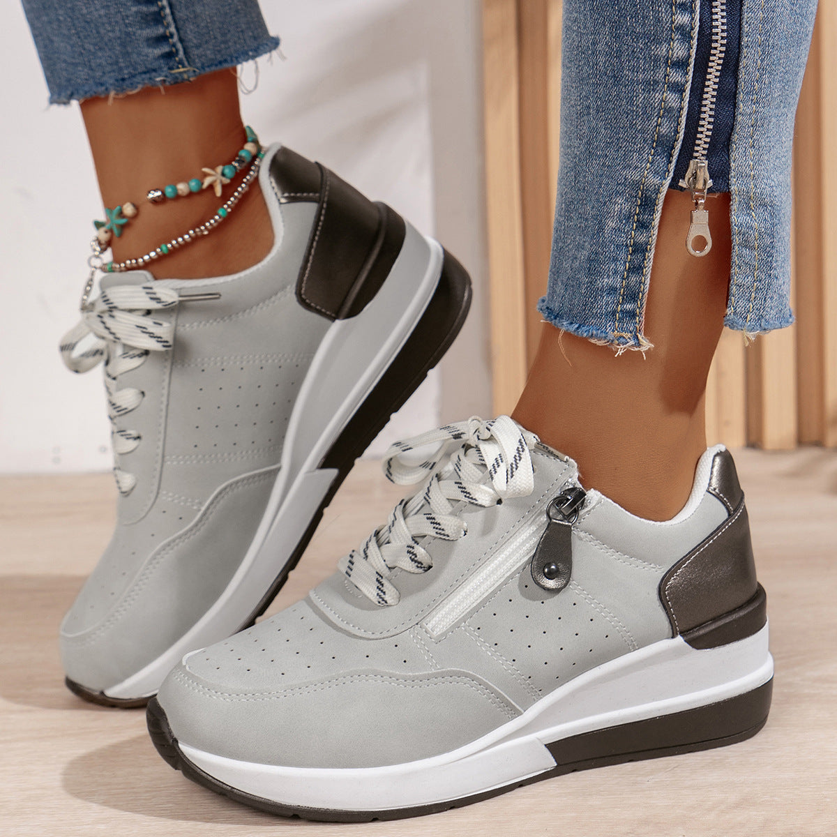 Women's Side-Zip Thick-Sole Sneakers