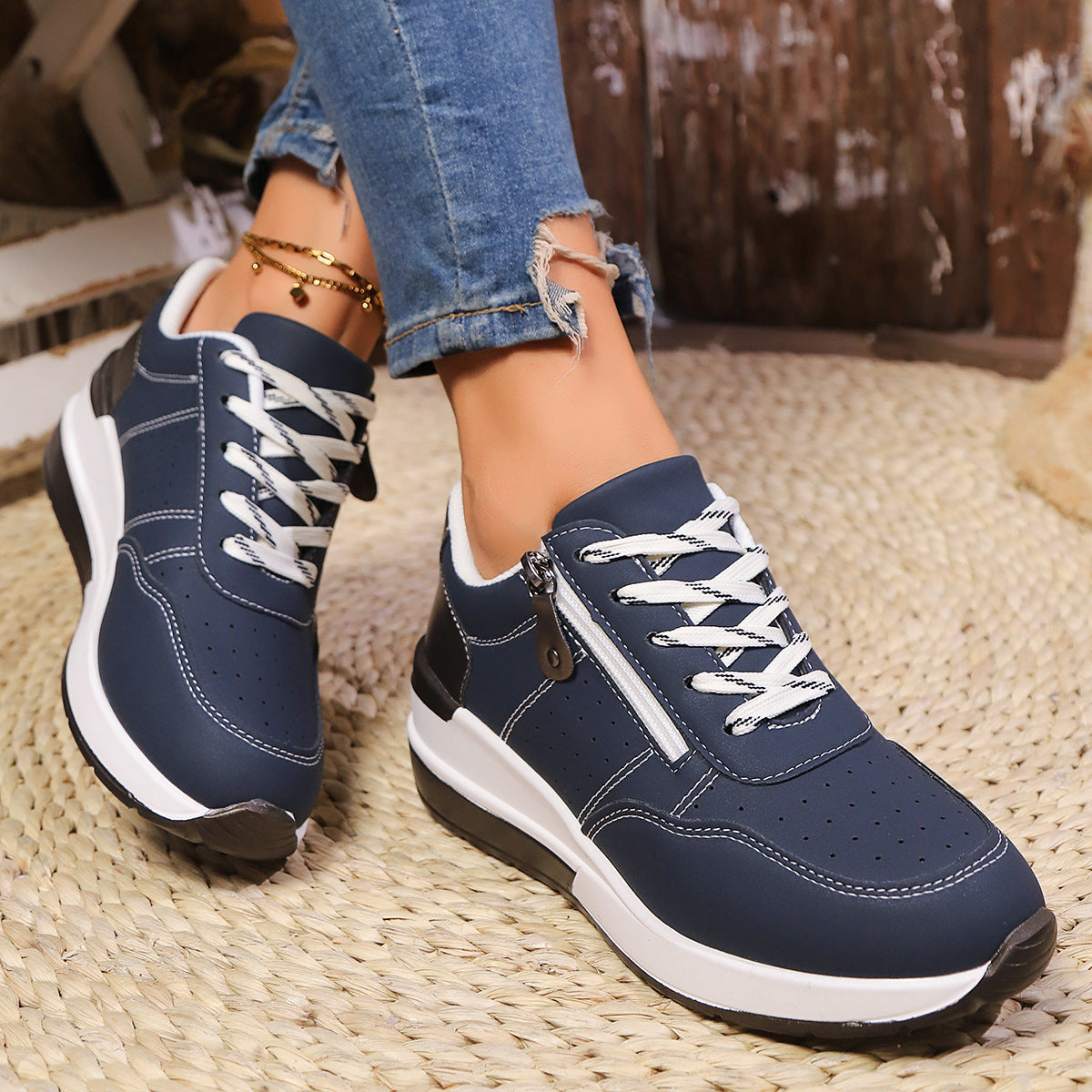 Women's Side-Zip Thick-Sole Sneakers