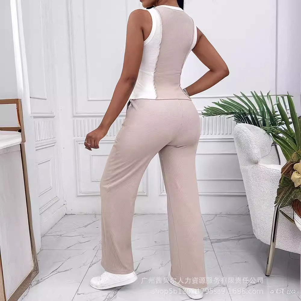 Tank Top And Straight Leg Pocket Design Pants Tracksuit