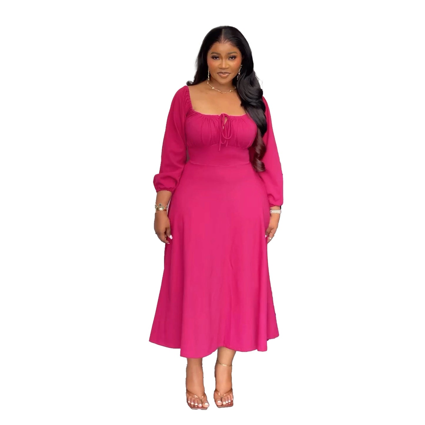 Off-the-shoulder Square Neck Hem Dress