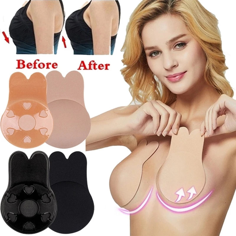 Invisible Reusable Lift Up Bra【1 Pair Black + 1 Pair Cream】