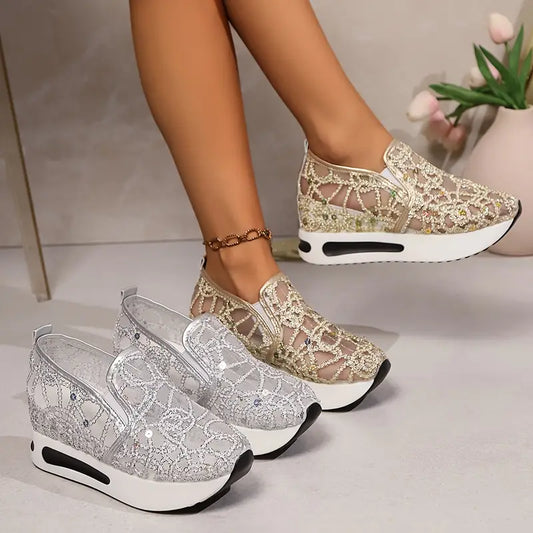 Sequin Platform Wedge Mesh Shoes