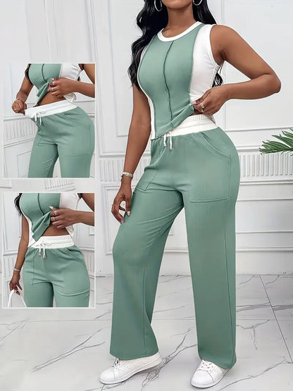 Tank Top And Straight Leg Pocket Design Pants Tracksuit