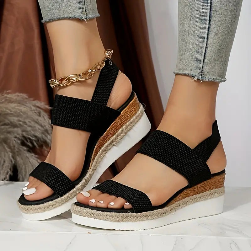 Women's Elastic Band Wedge Sandals【Black Only】