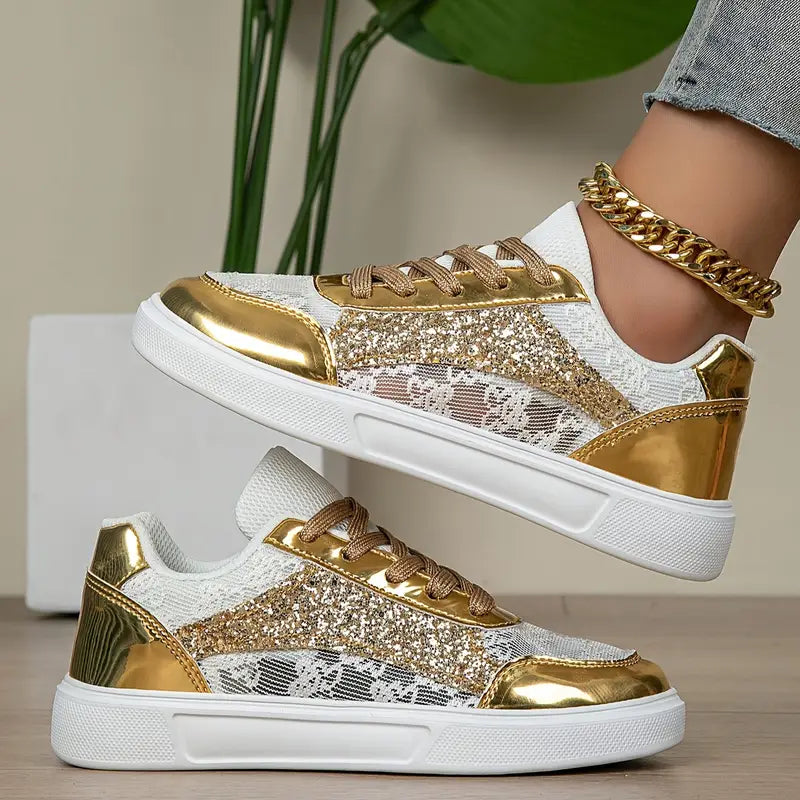 Golden-Tone Rhinestone Low-Top Sneakers