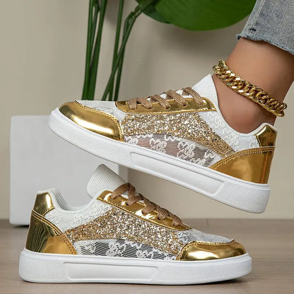 Golden-Tone Rhinestone Low-Top Sneakers
