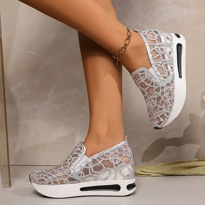 Sequin Platform Wedge Mesh Shoes