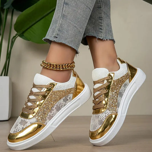 Golden-Tone Rhinestone Low-Top Sneakers