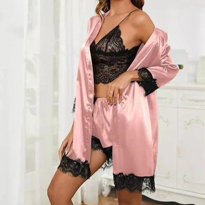 4 Pcs/Set Lace Satin Shawl Pajamas