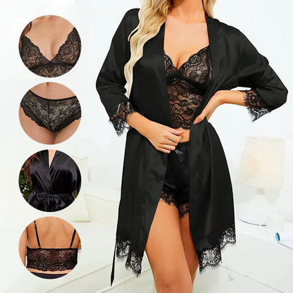 4 Pcs/Set Lace Satin Shawl Pajamas